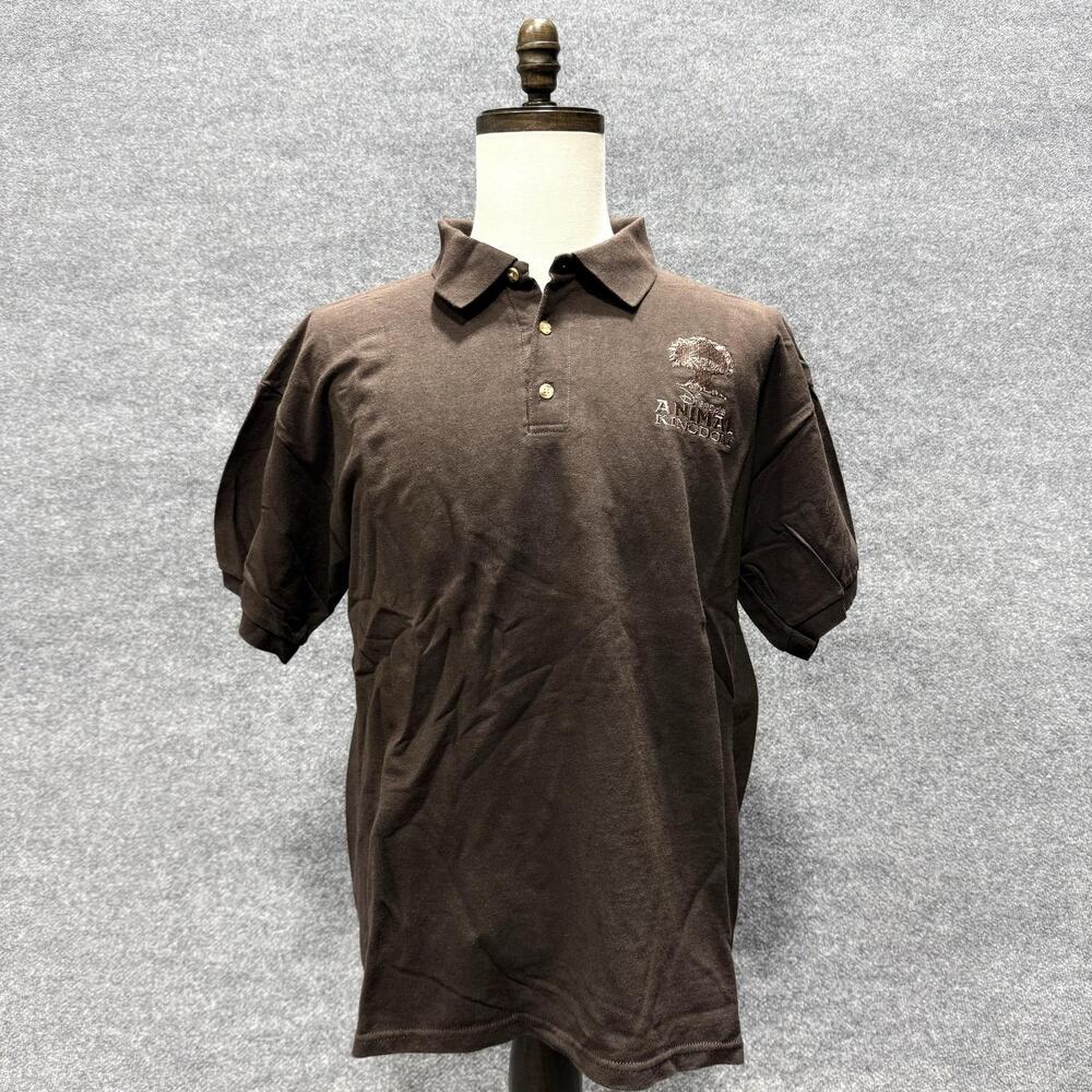 Disney Polo Shirt Mens Large Brown Animal Kingdom Embroidered Cotton Casual Top